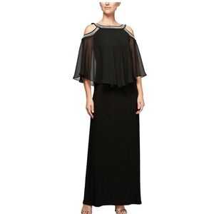 NWOT Alex Evenings Black Maxi Dress cold shoulder